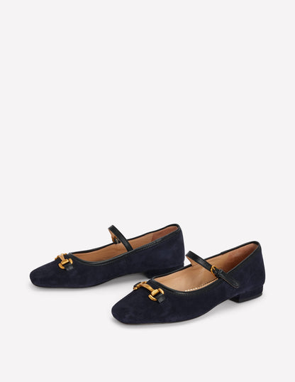 Iris Snaffle Mary Jane Flats-Dark Navy