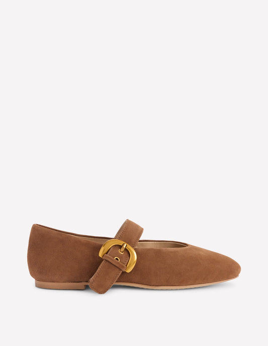 Kylie Flat Buckle Mary Janes-Raw Umber