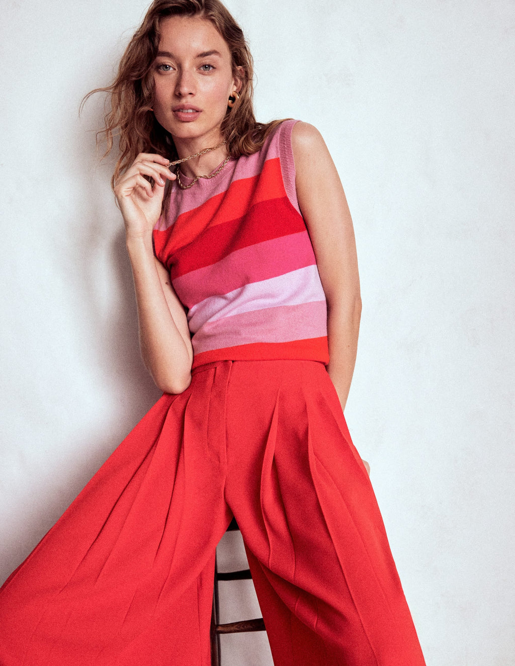 Eva Cashmere Vest-Pink/ Orange Stripe