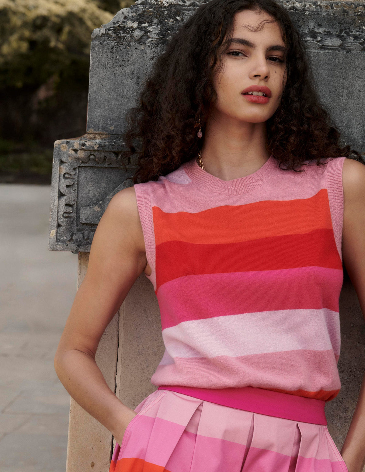 Eva Cashmere Vest-Pink/ Orange Stripe