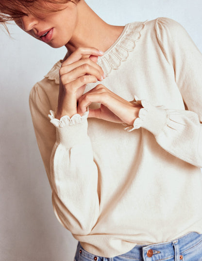 Melina Cotton Ruffle Sweater-Warm Ivory