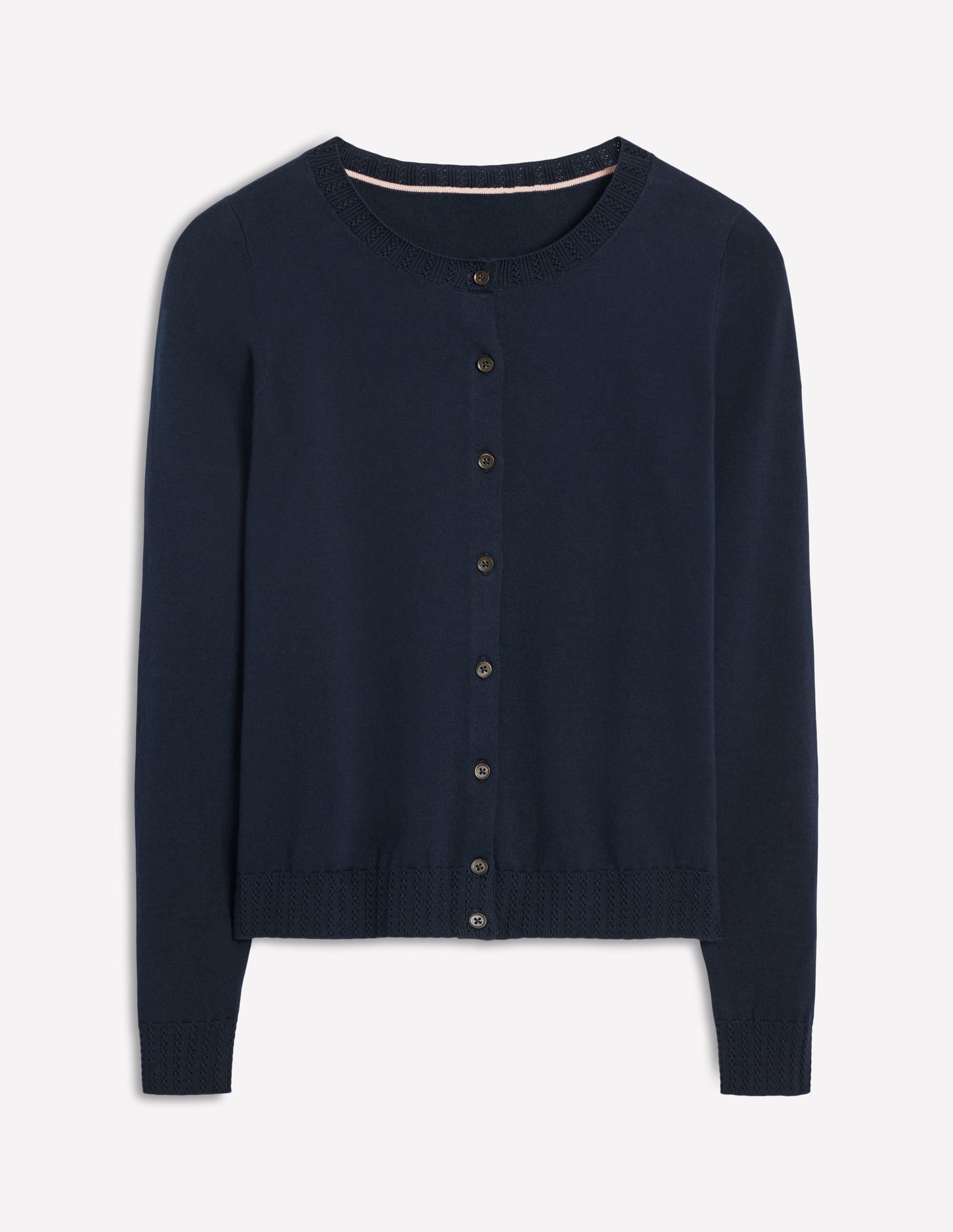 Emilia Cotton Crew Cardigan-Navy