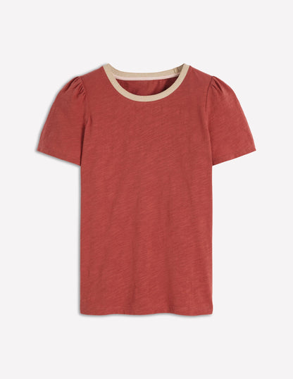 Metallic Trim T-Shirt-Roasted Chestnut Brown