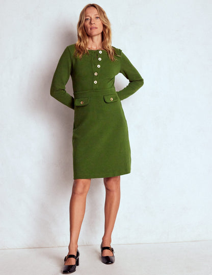 Lavinia Button Shift Dress-Douglas Fir