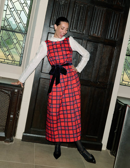 Scoop Back Check Dress-Red, Navy and Purple Check