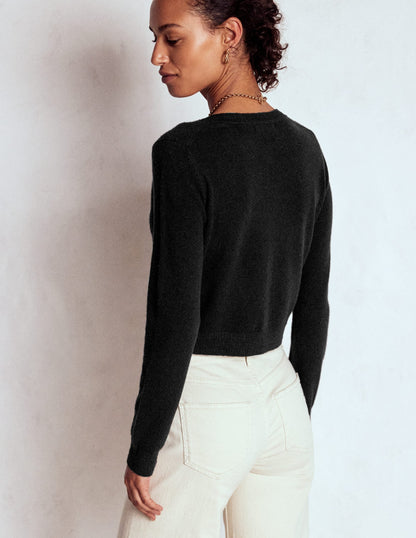 Eva Cashmere Cropped Cardigan-Black