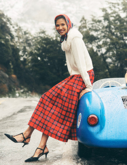 Verity Tartan Midi Skirt-Red, Navy & Purple Brand Check
