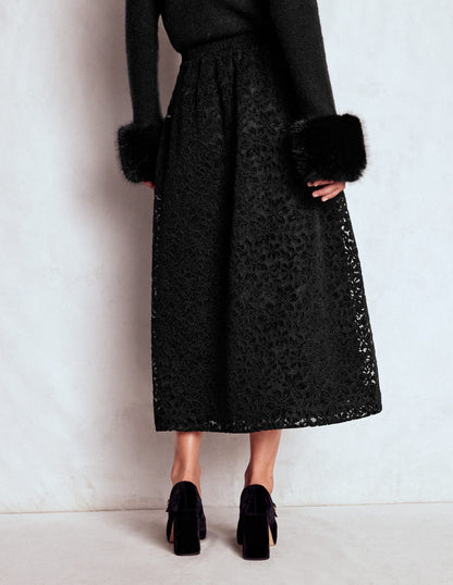 Verity Lace Midi Skirt-Black Lace