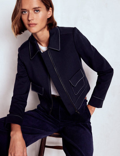 Zip Patch Pocket Jacket-NAVY