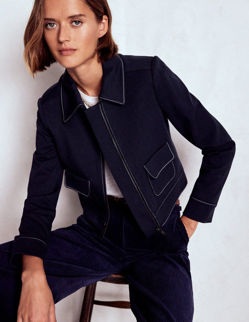 Zip Patch Pocket Jacket-NAVY