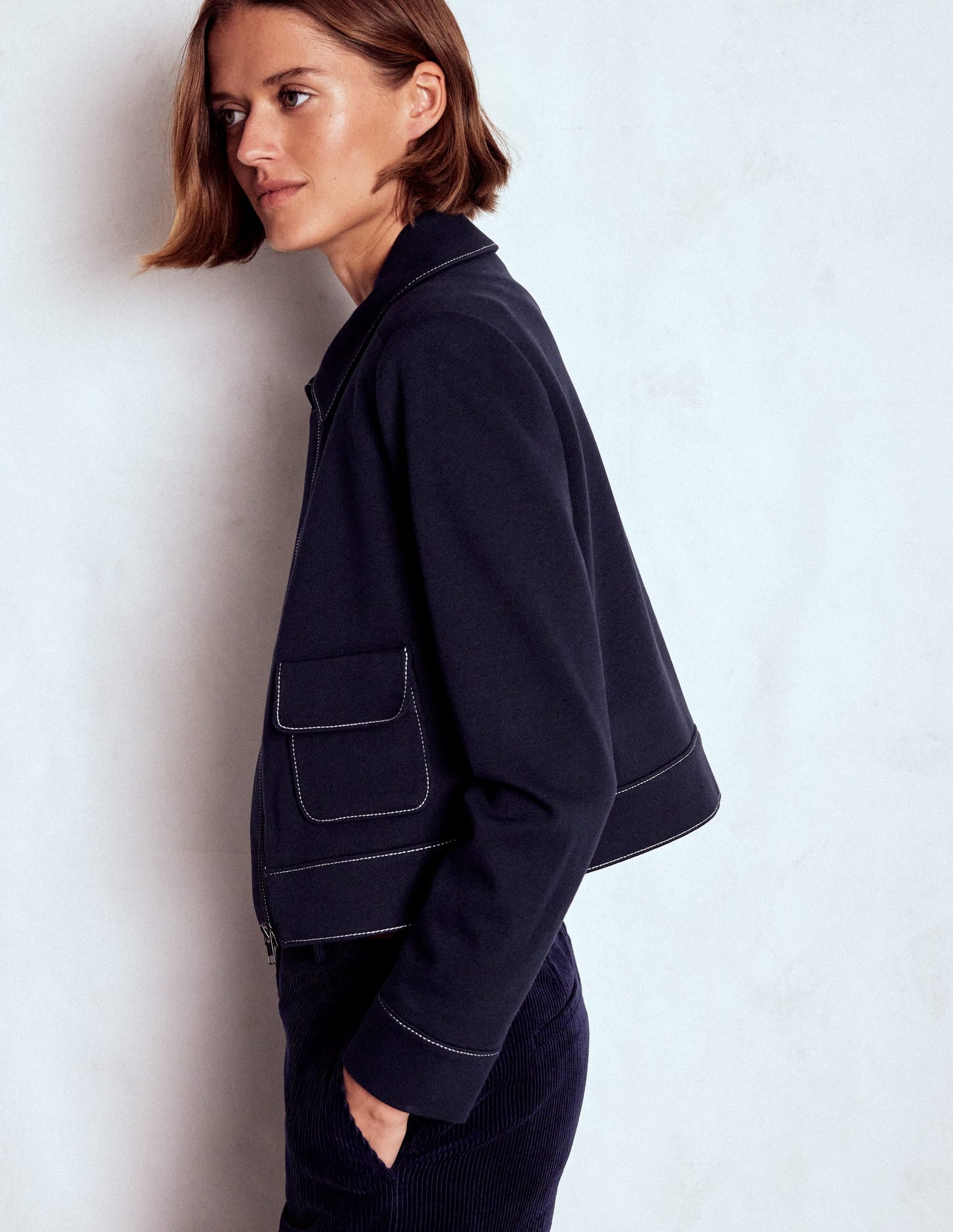 Zip Patch Pocket Jacket-NAVY