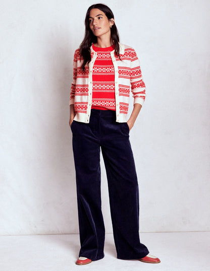 Edie Fair Isle Knitted Shirt-Warm Ivory, Red Fair Isle
