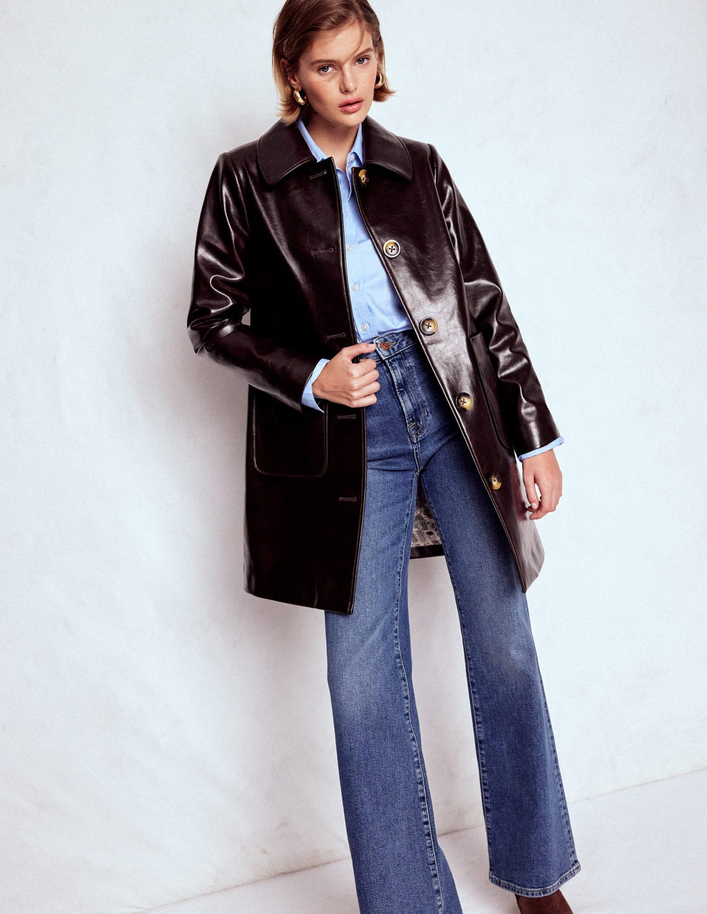 Carlisle Faux Leather Coat-Dark Cherry