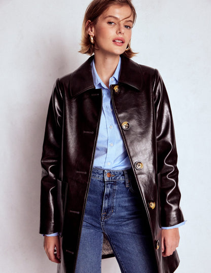 Carlisle Faux Leather Coat-Dark Cherry