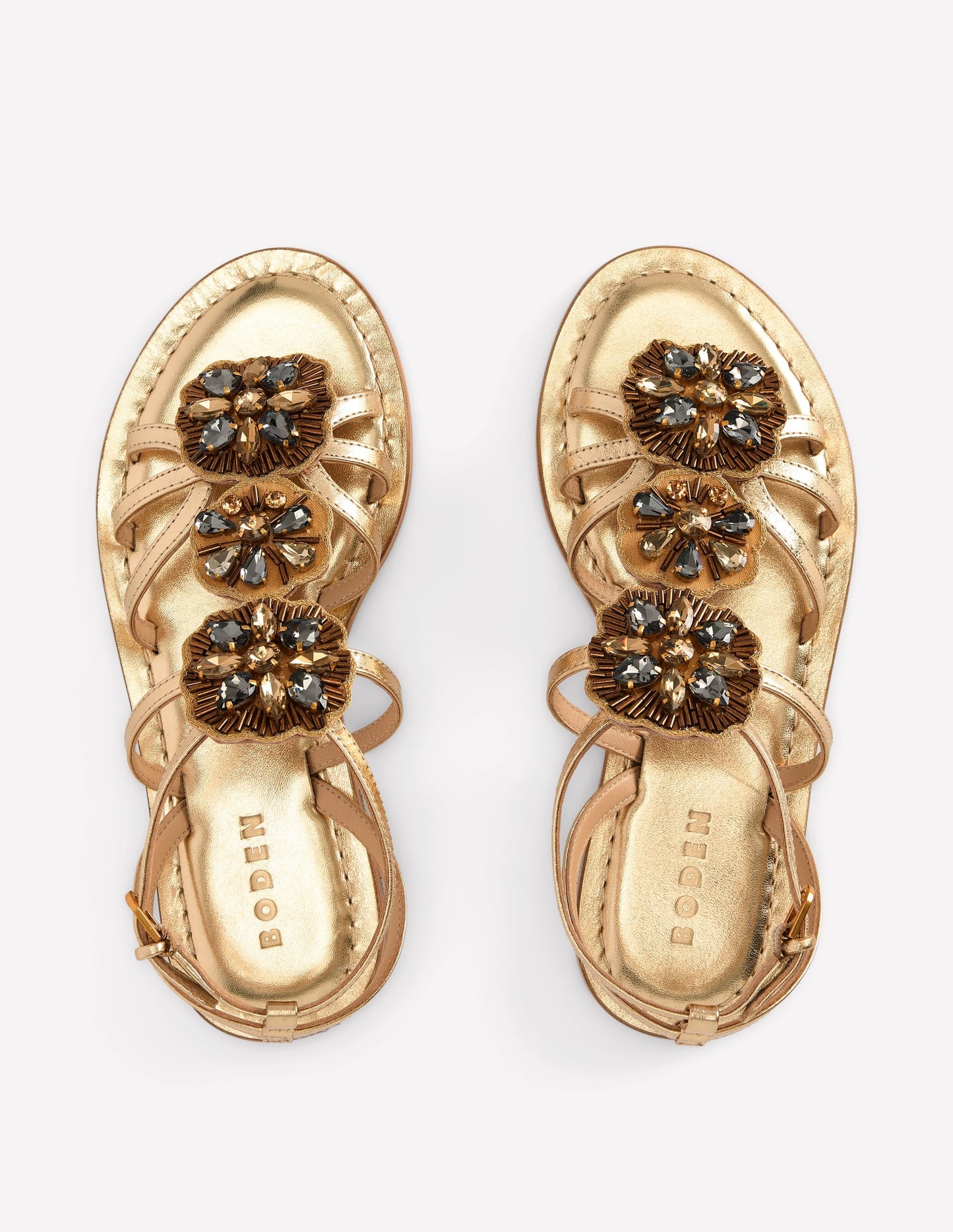 Crystal Flat Sandals-Gold
