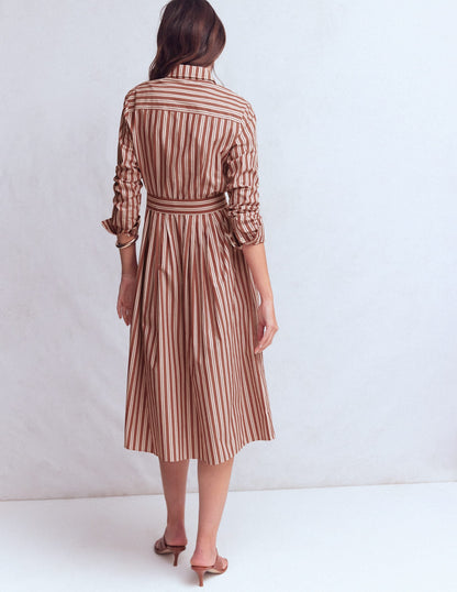 Alexa Cotton Midi Shirt Dress-Red Stripe