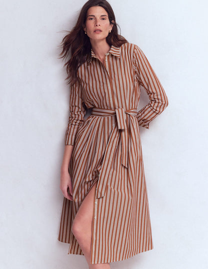 Alexa Cotton Midi Shirt Dress-Red Stripe
