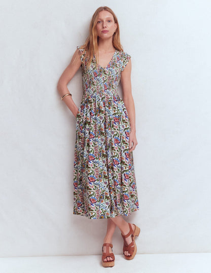 Smocked Jersey Midi Dress-Multi, Flourishing Meadow
