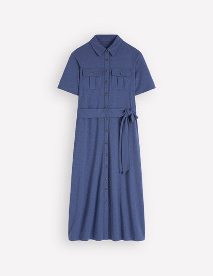 Mavis Midi Jersey Shirt Dress-Denim Blue