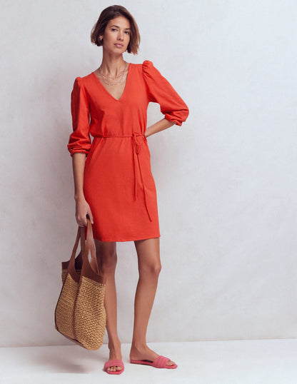 Cary V-Neck Short Dress-Blood Orange