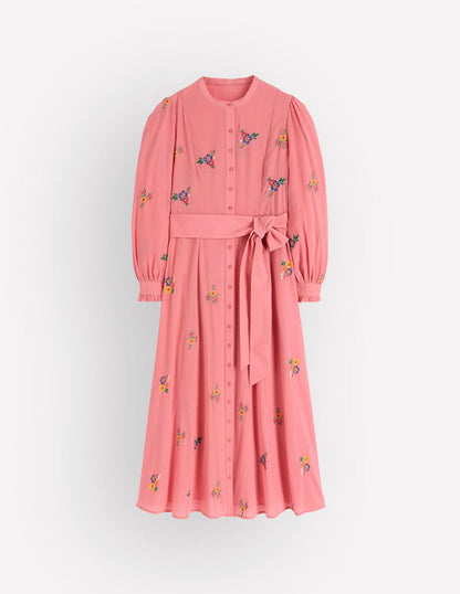 Embroidered Shirt Dress-Pink Embroidery