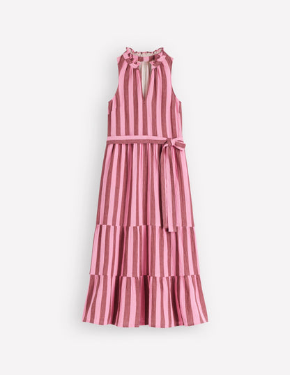 Viv Double Cloth Maxi Dress-Brown Pink Stripe