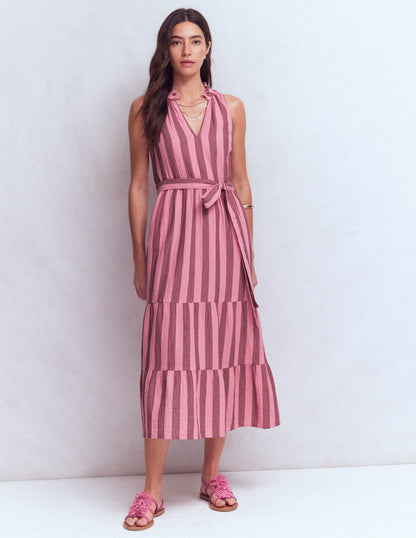 Viv Double Cloth Maxi Dress-Brown Pink Stripe