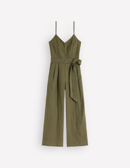 Strappy Linen Jumpsuit-Winter Moss