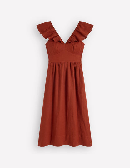 Mega Ruffle Linen Dress-Burnt Henna