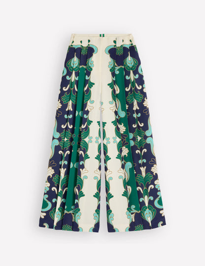 Regent Wide Leg Pants-Ivory, Foliage Whirl