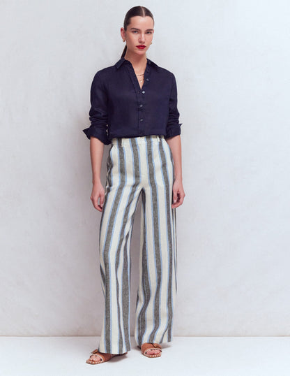 Belgravia Linen Pants-Blue and White Stripe