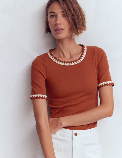 Maddie Trim Detail T-Shirt-Burnt Orange