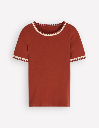 Maddie Trim Detail T-Shirt-Burnt Orange