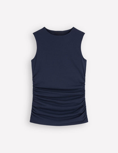 Tia Sleeveless Ruch Jersey Top-Navy