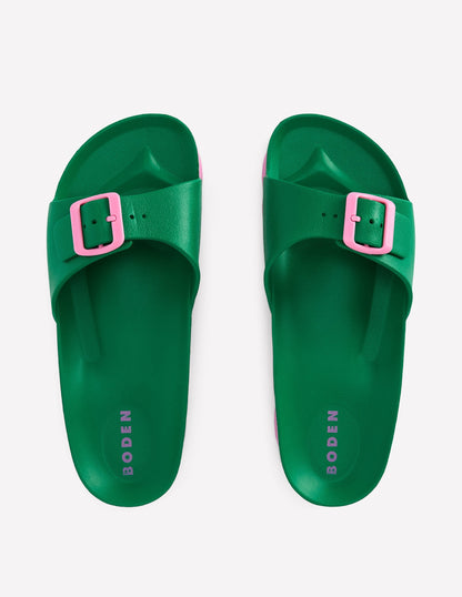 Lyla Single Buckle Sliders-Green/Pink