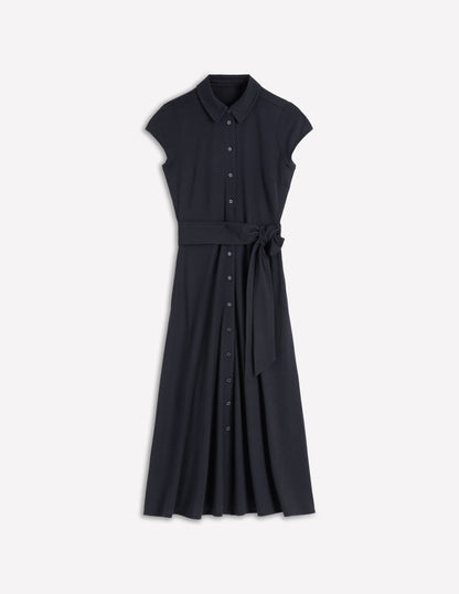 Marcia Jersey Shirt Dress-Navy