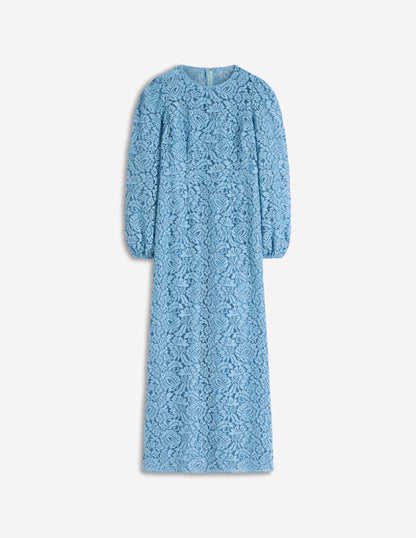 High Neck Lace Dress-Blue