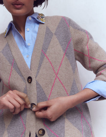 Quinn Boyfriend Cardigan-Neutral Argyle