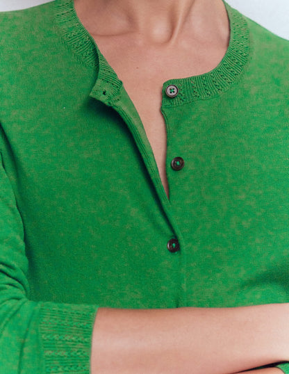 Emilia Cotton Crew Cardigan-Rich Emerald
