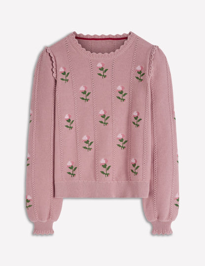 Valeria Crochet Trim Jumper-Rose Pink, Embroidery