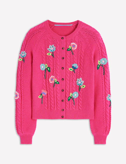 Liv Embroidered Cable Cardigan-Pink Peony