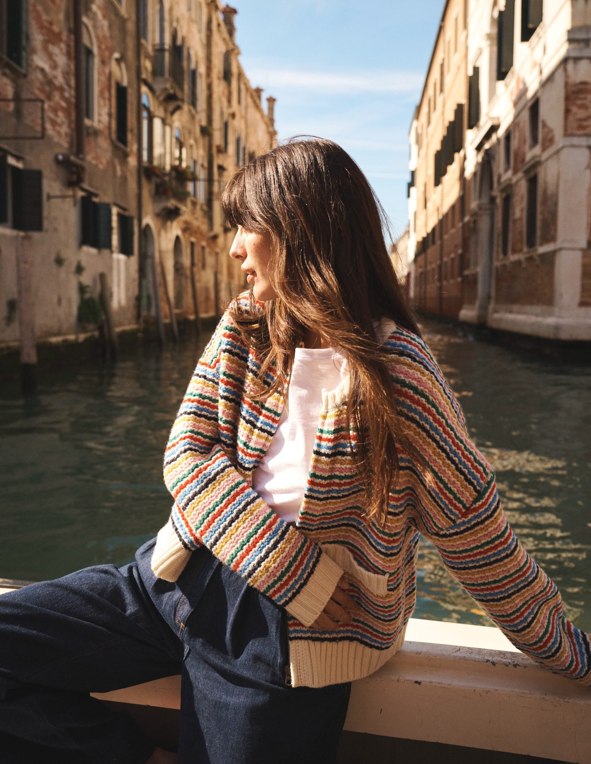 Maya Zip Up Jacket-Ivory, Rainbow