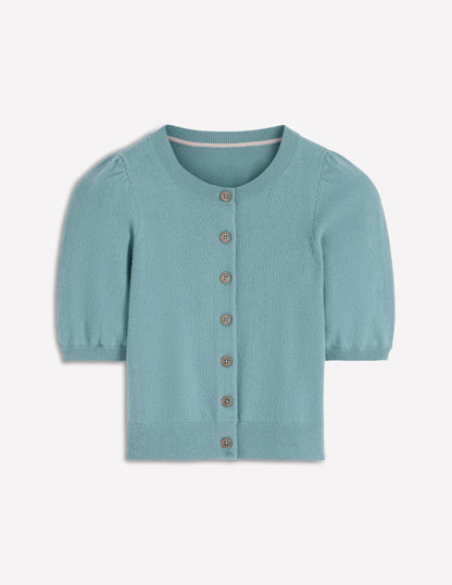 Cropped Cashmere Cardigan-Misty Blue