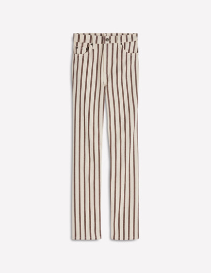 High Rise Straight Jeans-Brown Ecru Stripe