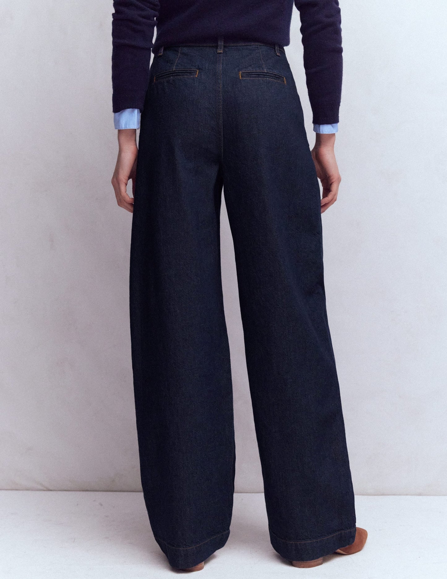 Pleated Wide Leg Jeans-Indigo Rinse