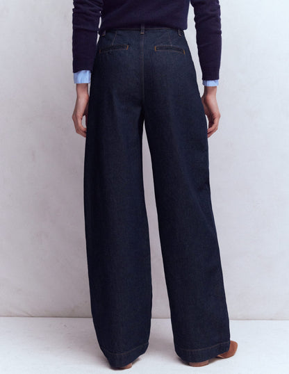 Pleated Wide Leg Jeans-Indigo Rinse