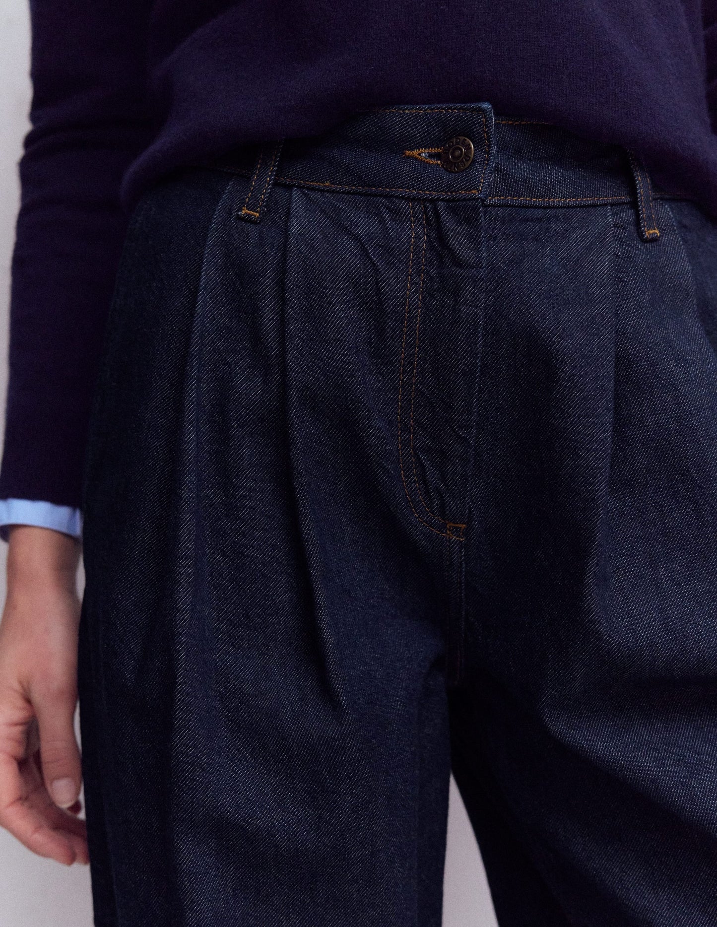 Pleated Wide Leg Jeans-Indigo Rinse