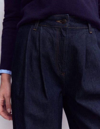 Pleated Wide Leg Jeans-Indigo Rinse