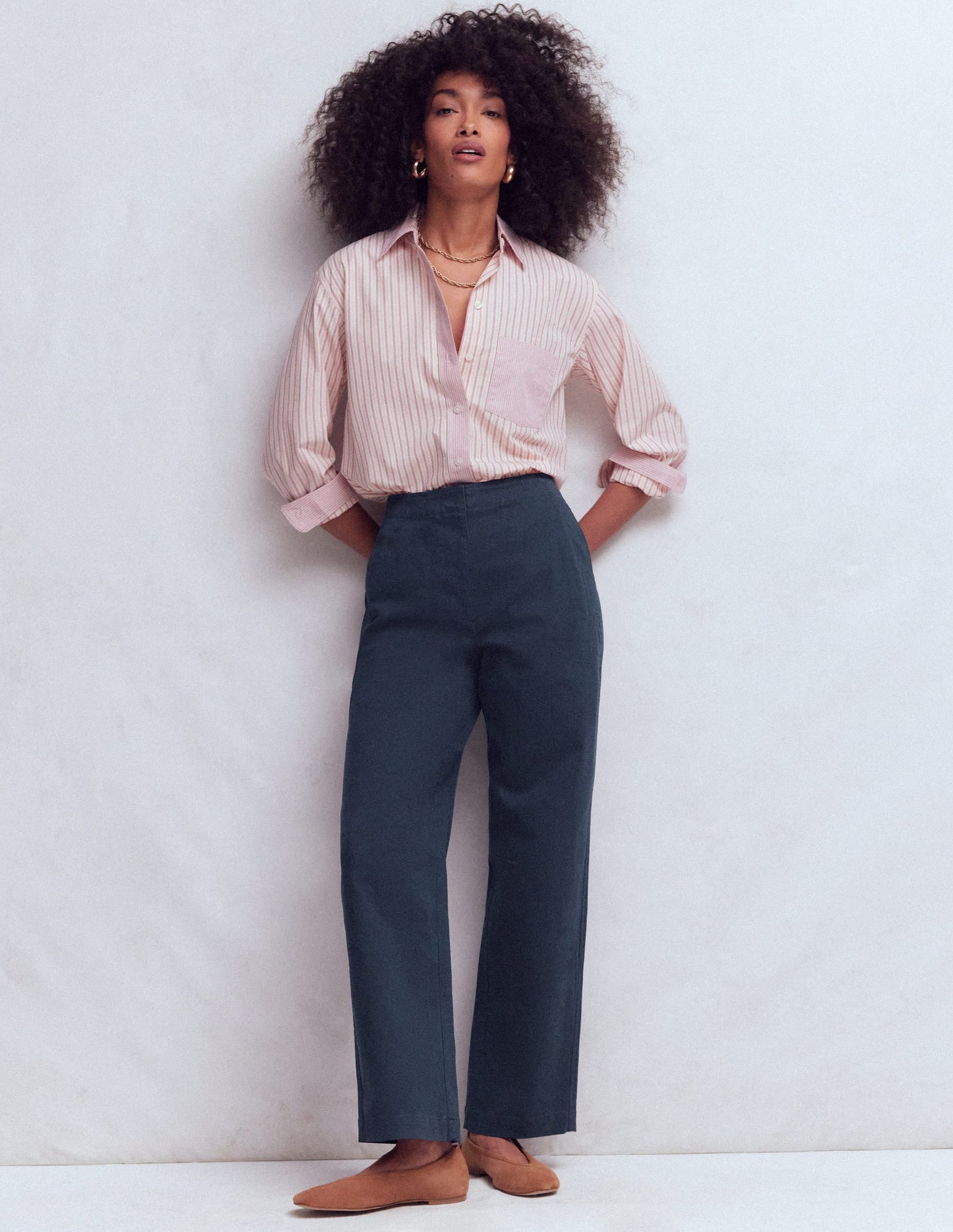 Barrel Leg Chino Pants-Navy