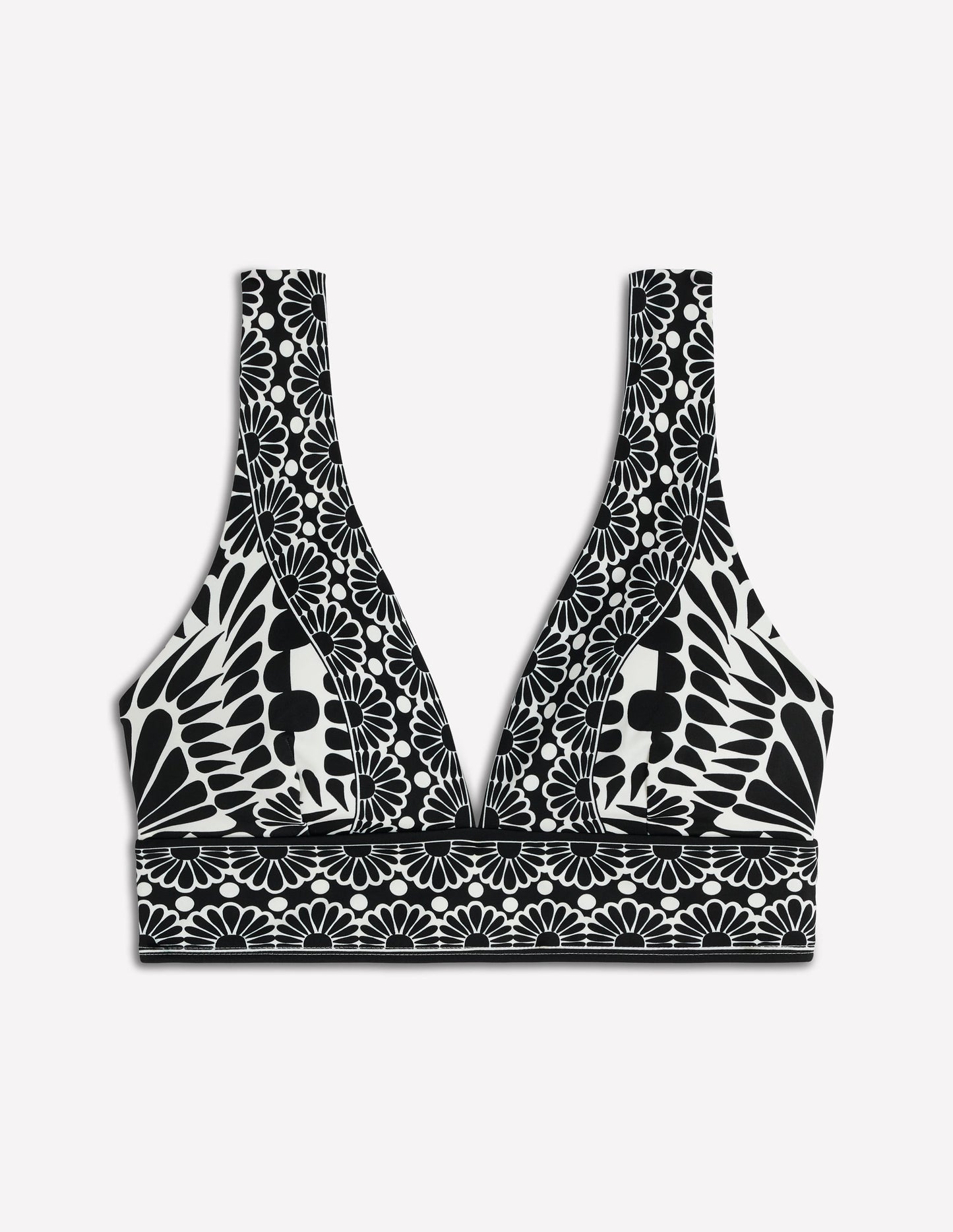 Porto V-neck Bikini Top-Black, Geo stamp